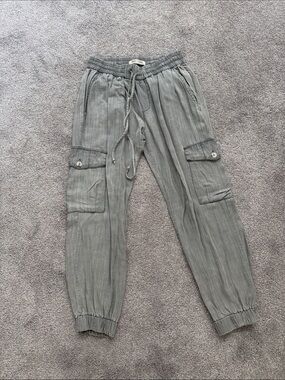 Gray Cargo Jogger Pants with Drawstring Waist